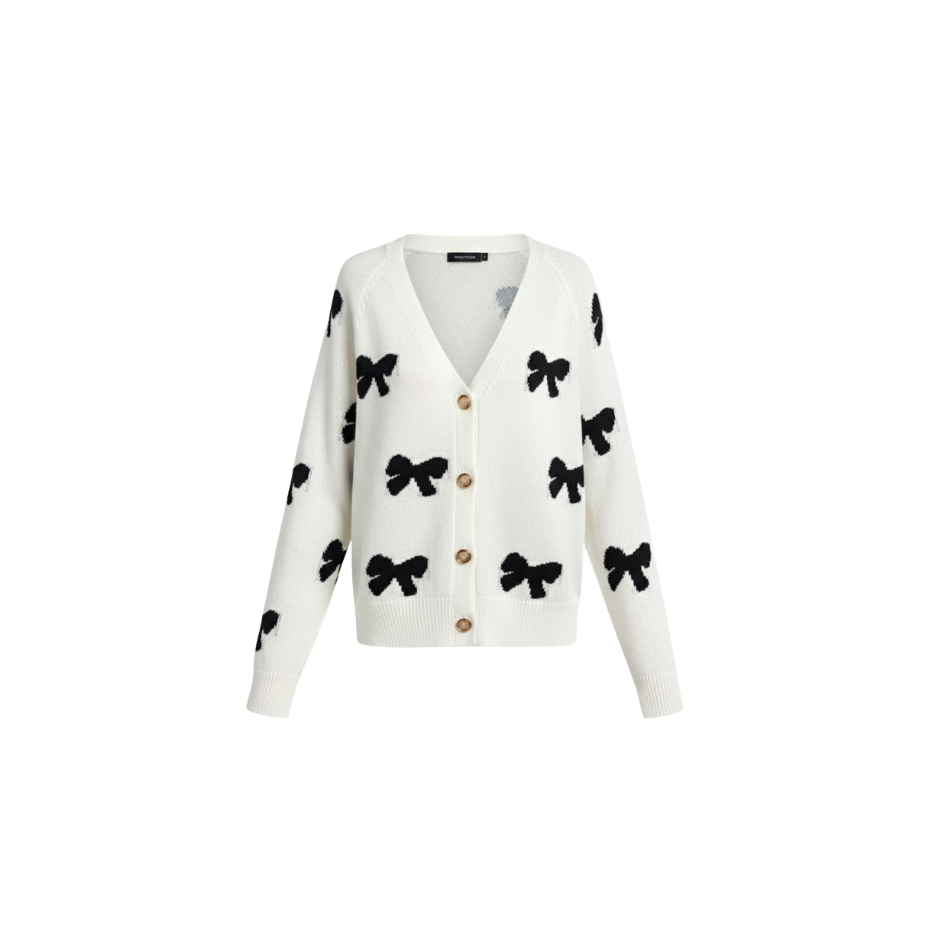 Chic Bow Print V-Neck Cardigan 🎀